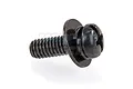 A single black metal screw with an integrated washer, shown against a white background.