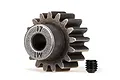 A 17-tooth steel pinion gear with a grub screw, designed for RC car drivetrains.