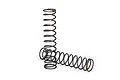Two black metal shock springs for Traxxas RC vehicles, one standing upright and one lying horizontally on a white background.
