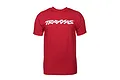 A red short-sleeved Traxxas branded t-shirt with the white Traxxas logo printed on the chest.