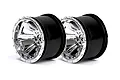 Two ARRMA 2.8-inch chrome and black RC monster truck rims shown side-by-side against a white background.