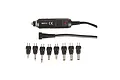 A 12V cigarette lighter adapter cable with a set of eight interchangeable DC power tips on a white background.