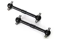 Two black steel RC drive shafts with universal joints at both ends, isolated on a white background.