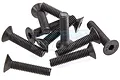 A pile of ten black metal countersunk hex head screws for RC models.