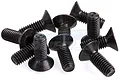 A small pile of black metal countersunk head screws with fine threading, suitable for RC car repairs.