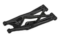 A black molded plastic lower suspension arm for a Traxxas X-Maxx RC vehicle, shown from an angled perspective against a white background.