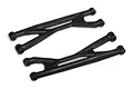 Two black plastic upper suspension arms for a Traxxas X-Maxx RC vehicle, shown from an angled perspective against a white background.