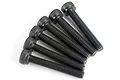 A set of six black metal 3x20mm cap head screws arranged in a row on a white background.