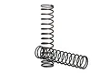 Two black metal coil springs for Traxxas RC shock absorbers, one standing upright and one lying horizontally.
