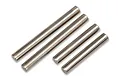 Four silver metal suspension arm pins for Traxxas X-Maxx RC car, arranged diagonally on a white background.