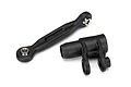 A black plastic steering linkage rod and a black plastic servo horn component for a Traxxas X-Maxx RC vehicle.
