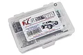 RC Screwz stainless steel screw kit for Traxxas Rustler XL-5 in a clear plastic compartment storage box.
