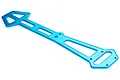 A blue anodized aluminium upper chassis plate for an RC car, featuring a skeletonized design with multiple mounting holes.
