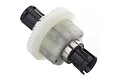 A complete differential assembly for an RC car featuring a white plastic gear and black plastic drive cups with metal bearings.