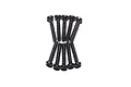 A set of ten black RC hobby screws with coarse threads and binder heads arranged in a symmetrical hourglass pattern against a white background.