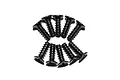 A set of ten black metal coarse thread countersunk head screws arranged in two rows against a white background.