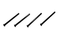 Four black metal suspension arm pins for RC cars arranged diagonally on a white background.