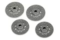Four grey plastic RC brake disc and wheel hex components for Traxxas Ford GT, showing two larger and two smaller discs.
