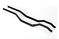 Two black steel chassis rails for a Traxxas TRX-4 RC crawler, shown from an elevated angle on a white background.