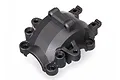 A black plastic front differential housing for a Traxxas 4-Tec 2.0 RC car, shown from a high-angle studio perspective.
