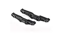 Two black plastic shock towers for Traxxas 4-Tec 2.0 RC car, shown from an angled perspective against a white background.