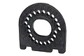 A black plastic motor plate for a Traxxas 4-Tec 2.0 RC car, featuring a circular pattern of adjustment holes labeled with letters.