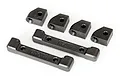 Traxxas 4-Tec 2.0 suspension arm hinge pin retainer set including two long bars marked FRONT and REAR and four small angled blocks.
