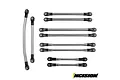A set of ten stainless steel RC suspension links with black plastic rod ends, arranged on a white background, branded with the Incision logo.