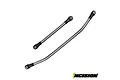Two stainless steel steering linkage rods with black plastic rod ends for an RC crawler, set against a plain white background.