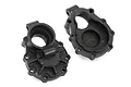 Two black plastic rear inner portal drive housings for Traxxas TRX-4 RC cars, shown from different angles against a white background.