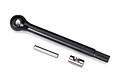 Traxxas TRX-4 steel front left drive axle shaft with a drive pin and small cylindrical component on a white background.