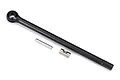 Traxxas TRX-4 steel front right drive axle shaft with included drive pin and small metal component on a white background.