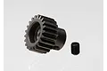 A Traxxas 21T pinion gear and a small grub screw on a white background.