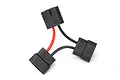 A Traxxas series battery adapter cable with three black TRX connectors and red and black wiring on a white background.