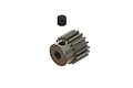 A 17-tooth metal pinion gear for RC cars, shown with a small grub screw on a plain white background.
