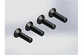 Four black countersunk head screws arranged in a diagonal line against a plain light grey background.