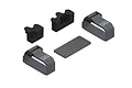 ARRMA battery mounting set including two black plastic battery blocks, two grey hook and loop straps with ARRMA logos, and a rectangular adhesive foam pad.