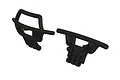 ARRMA MT front and rear bumper set in black plastic, shown from a studio angle against a white background.