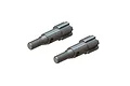 Two ARRMA front wheel axles for RC vehicles, shown in a studio product shot against a white background.