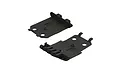 Two black plastic ARRMA RC skid plates shown from an isometric angle against a white background.