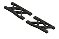 A pair of black ARRMA rear suspension arms for an RC vehicle, shown from an isometric angle against a white background.