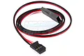 A Futaba J-style servo extension lead with black, red, and white wires coiled on a white background.