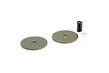 ARRMA slipper clutch plate set including two circular metal plates, a black coil spring, and a small metal spacer on a white background.