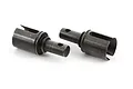 Two black metal differential outdrive cups for an RC vehicle, shown from a side angle against a white background.