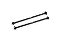 Two black ARRMA RC drive shafts laid diagonally on a white background.