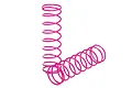 Two bright pink coil springs for an RC car, one standing upright and one lying on its side against a white background.