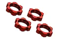 Four red anodized aluminium 17mm splined serrated wheel nuts for RC vehicles arranged on a white background.