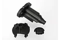 Traxxas rear gearbox housing set components including the main housing, cover, and a small access plate on a white background.