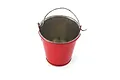 A small red metal bucket with a silver wire handle, designed as a 1/10 scale RC accessory.