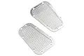 Two rectangular stainless steel bonnet vents for an RC crawler, featuring a slatted design with pre-drilled mounting holes.